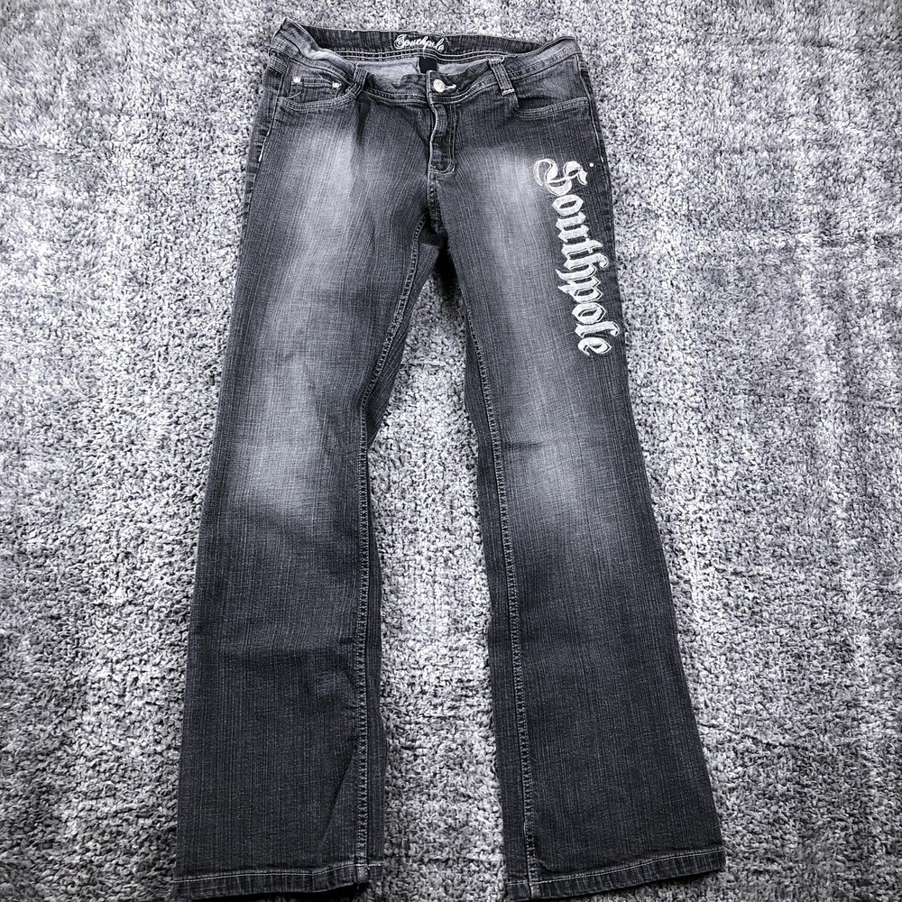 Southpole Jeans Juniors 11 Gray Bootcut Charcoal Wash Embroidered Wings Logo - Picture 4 of 11